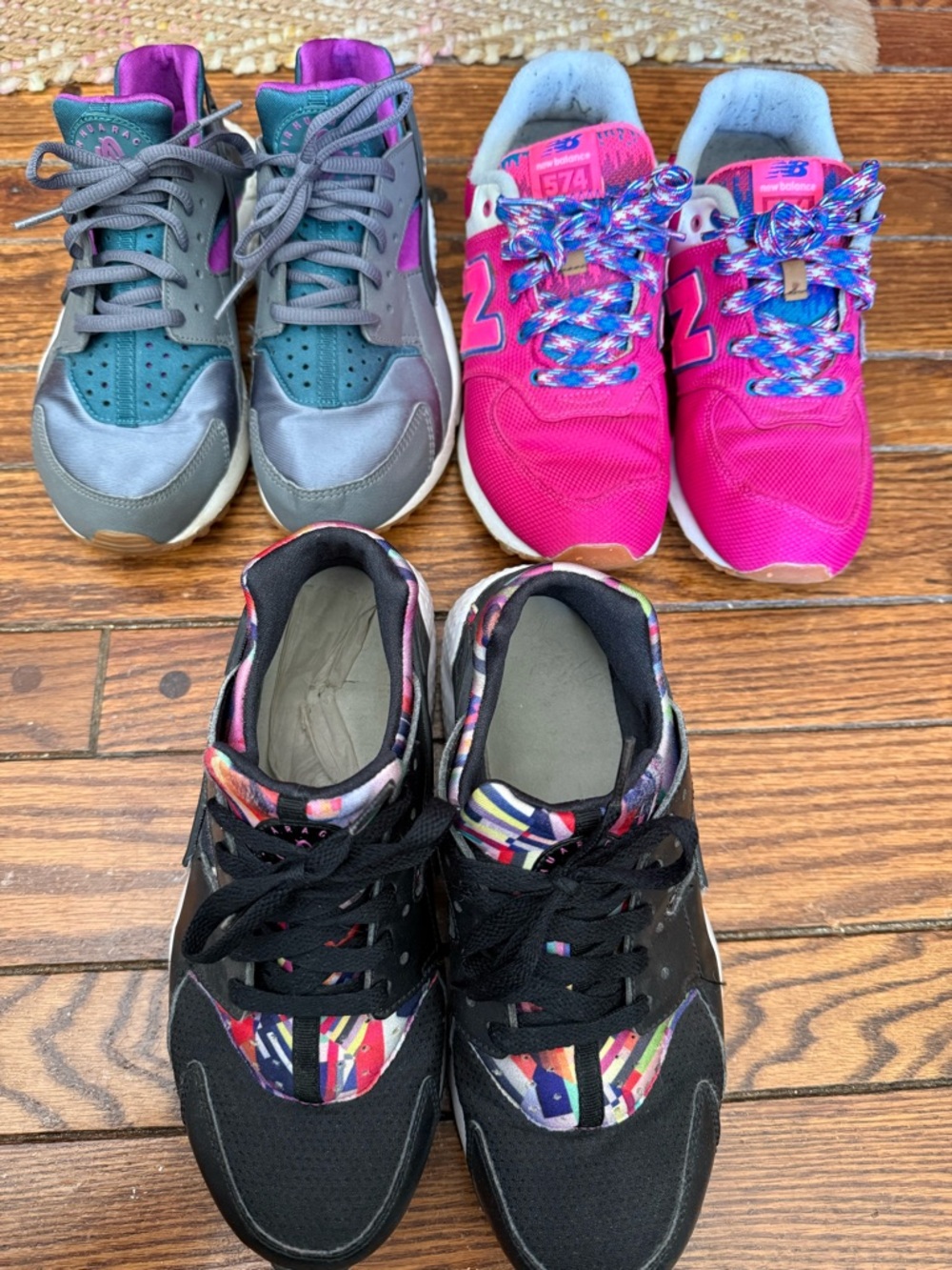 New Balance pink 574 and Nike Huaraches Lightweight Sneakers